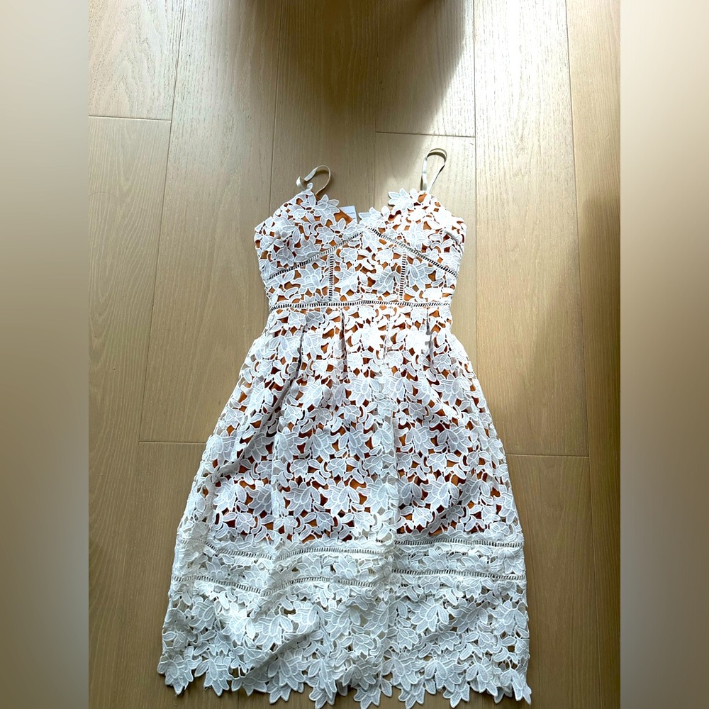White midi crochet dress